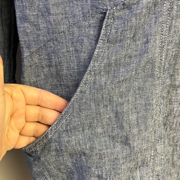 Free People Linen V-Neck Collar Long Sleeve Mini Dress w/ Pockets- Size XS - Picture 9 of 16